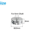 Diagram showing Split Shaft Collar Set For 6mm Shaft, Aluminum Clamp-On Collars, 20mm Outer Diameter, 8mm Thick with dimensions.