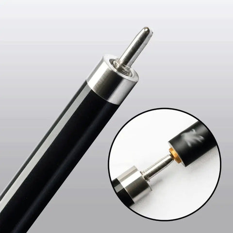 Close-up of Dope Carbon Fiber Pool Cue Stick Featuring A Lightweight Maple Shaft And Shock Absorbing Foam tip and joint design.
