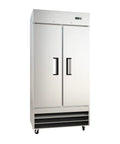 Built Tough Two Door Reach In Commercial Freezer 27 6 Cubic Feet Stainless Steel Kitchen Workhorse with two doors and adjustable shelves.