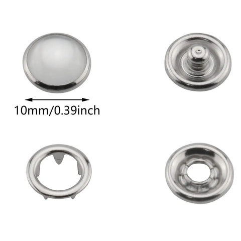 30 Sets Of 10mm White Pearl Snap Buttons And Metal Ring Snaps Popper Stud Fasteners Kit For Leather Bags Luggage Clothing Shoes DIY Crafts