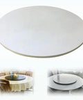 Dope Rustic Wood Lazy Susan Turntable For Tabletop Serving Tray 40 Inch Round Rotating Centerpiece in beige, shown on dining table.