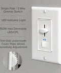 Dimmer Light Switch With Blue Indicator Light, 3 Way And Single Pole Compatible, 600W Max, Dimmable LED CFL Support