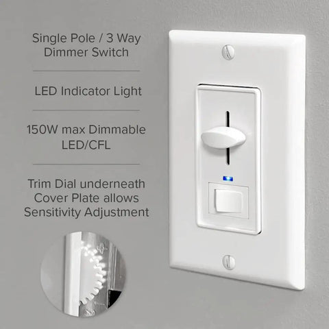 Dimmer Light Switch With Blue Indicator Light, 3 Way And Single Pole Compatible, 600W Max, Dimmable LED CFL Support