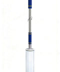 Heavy Duty Stretch Film Dispenser Pole Holder With 48 Inch Reach For Easy Pallet Wrapping, Fits 2 To 3 Inch Core Rolls And 12 To 24 Inch Lengths, Durable Steel Frame, Ergonomic Handle, Fast Fuss Free Warehouse Wrapping, blue handle