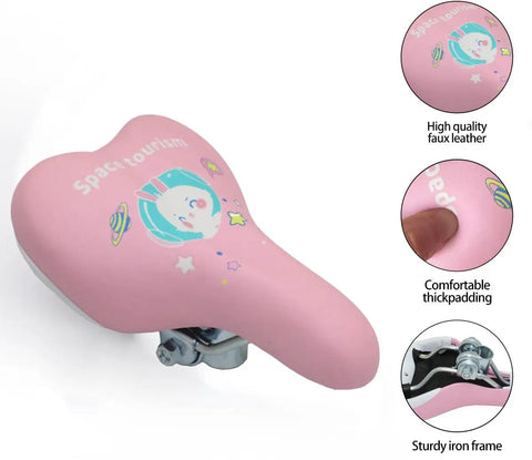 Cute Rabbit Design Kids Bike Seat With Foam Padding For 12 To 20 Inches Bicycles Fits 22mm Post With Mount Comfortable Saddle