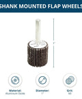 Front view of a 1-inch aluminum oxide flap wheel on a 1/4-inch shank for drill/grinder, 60 grit
