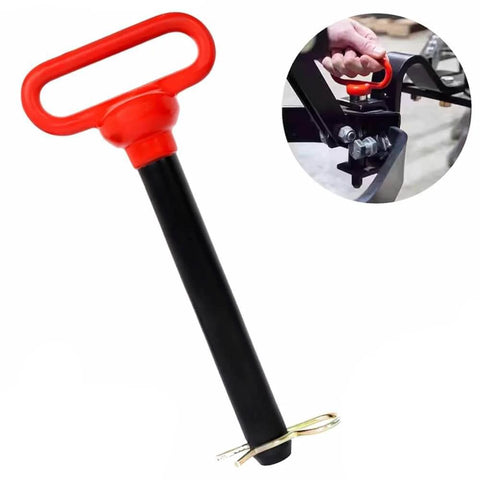 Heavy Duty 1 Inch Trailer Hitch Pin With Red Rubber Coated Handle, 7-1/2 Inch Usable Length, Secure Clip For Tractors, Trailers And Farm Implements