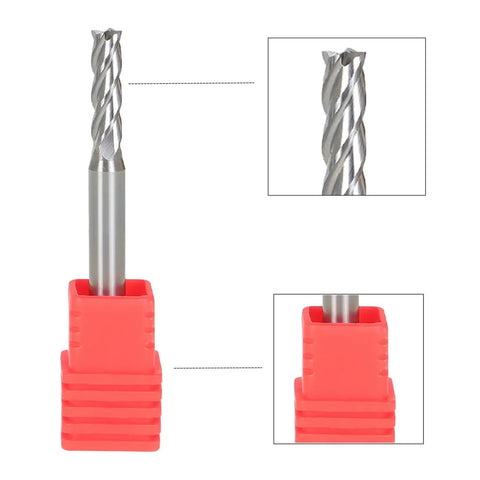 Five Pack 5/32 Inch Helix Carbide End Mill TiAlN Coated Four Flute Upcut CNC Spiral Router Bit in red holder