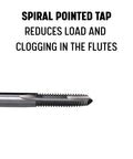3/8-16 High Speed Steel 3 Flute Spiral Point Tap DWT Series Hand Tap detail showing spiral point design.