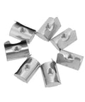 High Strength M5 Roll In Spring T Nuts With Spring Sheet For 4040 Aluminum Profile Slot, Nickel Plated Carbon Steel Heavy Duty Hardware Fasteners Pack Of Twenty Pieces arranged in a circle.