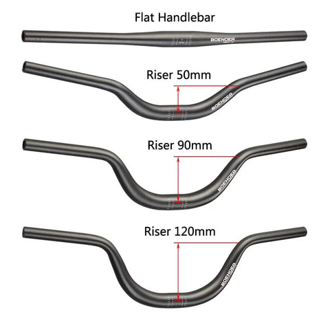 Bike Riser Handlebar 25.4 to 31.8mm, 620mm Length, Aluminum Alloy, Adjustable Rise 50 90 120mm, Black, side-by-side view