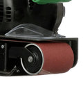 Close-up of 3 X 21 Inch Belt Sander for Woodworking with sanding belt and clear front cover, showing durable build