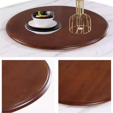 Heavy Duty Wooden Lazy Susan Turntable 33 Inch Round Serving Tray showcasing smooth surface with dishes and non-slip base.