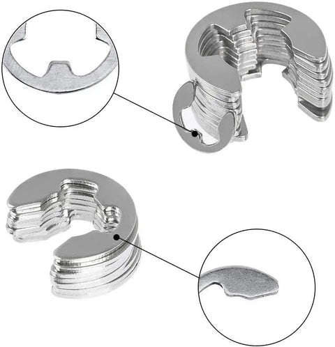 External Retaining Ring Kit With 120 Pcs, 10 Sizes, 304 stainless steel circlip rings, Snap Ring Set showing close-up details