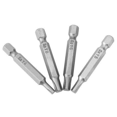 Kickstart Your DIY Game With This 4PCS Y-Type Screwdriver Bit Set, Featuring Heavy-Duty Chrome Alloy Steel That Never Strips And Fits Standard 1/4 Inch Cordless Drills For Secure Security Fastening Jobs. 4-piece Y4 Y5 Y6 Y8 chrome alloy steel bits