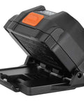 Intrinsically Safe LED IP67 Headlamp for Hazardous Areas attaches to hard hats, open battery compartment visible