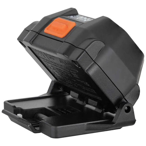 Intrinsically Safe LED IP67 Headlamp for Hazardous Areas attaches to hard hats, open battery compartment visible