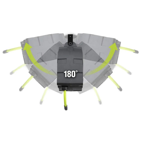 Retractable Enclosed Plastic Air Hose Reel 3/8 Inch By 30 Foot Heavy Duty Lightweight Hybrid ZillaGreen with 180-degree rotation shown