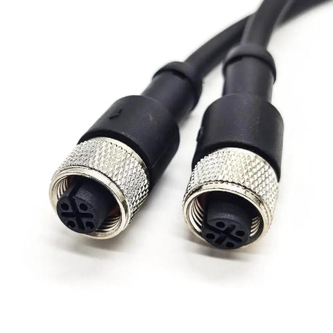 Close-up of M12 A Code 5 Pin Female to Female Cable, Double Ended, 1 Meter Length for Industrial Automation with shielded connectors.