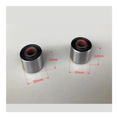 Engine Mount Bushing Kit, 2Pcs Set For AN125 And 150cc Scooters, silver bushings with 30mm and 22mm dimensions visible, side view
