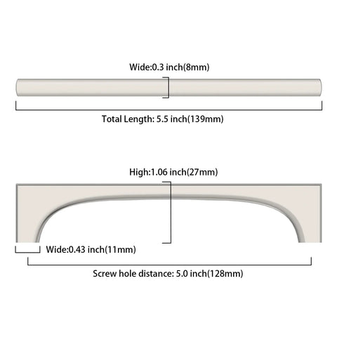 Dimensions of 10 Pack 5 Inch Brushed Satin Nickel Cabinet Pulls For Cupboards And Drawers, showing width and length