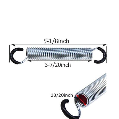 Dead Nuts Reliable Recliner Chair Tension Springs Two Pack Replacement Coil Set Five Inch Overall Length showing 5-1/8 inch steel coil with hooks.