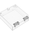 Emergency Stop Button Pro Grade Protective Cover In Transparent Acrylic with hinges for dust protection, top view