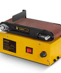 Heavy Duty Benchtop Belt Disc Sander With Badass Variable Speed Multifunctional Sanding Grinding Machine Featuring Bulletproof CBN Wheel And Complete Collet Kit For Slick Shop Runs side view showing belt and motor details.