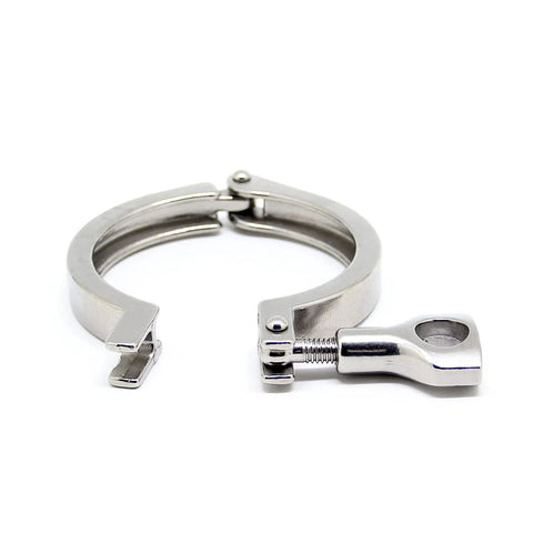 Stainless steel 2.5-inch tri-clamp with wing-nut; clamp ring for 77.5mm sanitary flange (single pin)