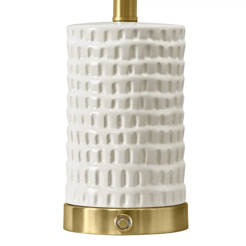 Base of Farmhouse Ceramic Table Lamps Set Of 2 With 3-Way Dimmable Touch Control White Bedside Lamps With USB A And USB C Ports