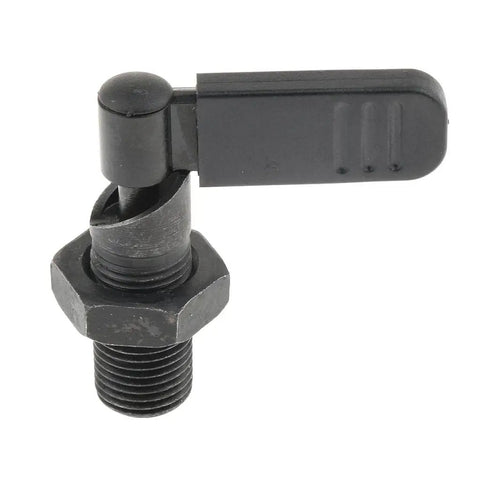 Rock Solid Retractable Indexing Plunger With L Shape Pull Handle Fine Thread Quick Release Pin Case Hardened Carbon Steel Zinc Finish Pro Grade Tool Box Staple For Tight Spaces M16 X 8Mm close-up of indexing plunger with black handle and threaded base.