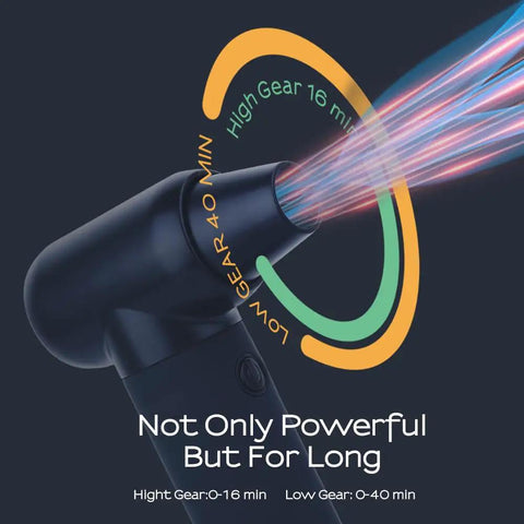 Cordless Electric Air Duster With 3 Gear Mini Portable Jet Dry Blower detail showing high and low gear usage times.