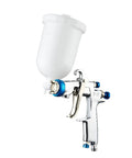 Heavy Duty Pneumatic Paint Sprayer With 400Cc Metal And Plastic Cups For Cars And Trucks Includes 1.3Mm And 1.8Mm Nozzles smooth finish, chrome body, white cup.