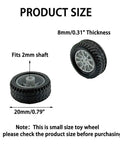 20 Pack Tiny RC Wheel Set With 10 Metal Axle Shafts showing 20mm diameter, 8mm thickness, fits 2mm shaft, for RC hobby models.