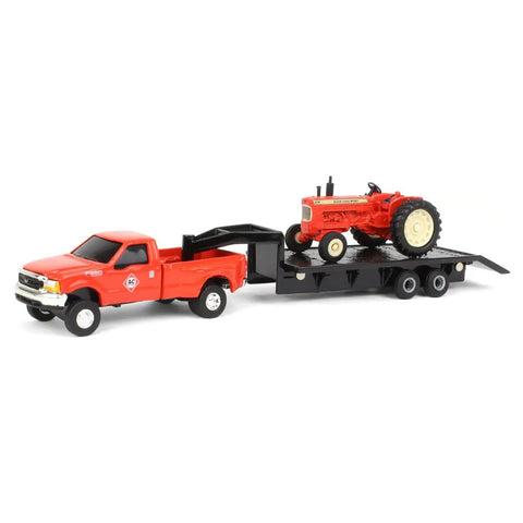 Die Cast Allis Chalmers D19 Tractor With Ford F 350 Pickup And Fifth Wheel Trailer Set One Sixty Fourth Scale Collectible