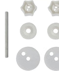Dual Pack Toilet Seat Set Featuring Silent Soft Close Lids And Sturdy Mdf Build With Smooth Glide Mechanics And Matte Black Hardware hardware installation parts, including bolts and washers.