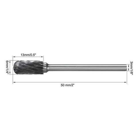 Beefy Tungsten Carbide Rotary Burrs Set One Eighth Inch Shank Double Cut Cylindrical Radius End 6mm Diameter For Die Grinder Wood Metal Carving Polishing Long Lasting Cut 3 Pieces