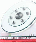 30 Inch Glass Lazy Susan Turntable for Kitchen and Dining Tables with smooth spin and durable aluminum wheel base.