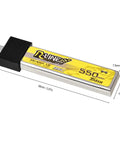 Tattu 550mAh 95C 1S LiPo Battery with dimensions shown, suitable for FPV Tiny Whoop and brushless quad drones.