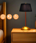 Cordless Metal Desk Lamp With Touch Sensor 3 Way Dimmable LED Table Light Fabric Shade Nightstand Lamp on bedside table