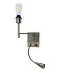 Bedside Swing Arm Wall Lamp With Dual Switch, LED 3W, satin nickel finish, ivory linen shade, flexible reading arm visible