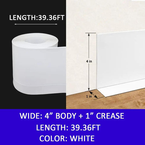 Dope White Vinyl Baseboard Molding With Crease Design, Flexible 5 Inch Wide Base Trim, 4 Inch Body And 1 Inch Crease, 39.36 FT