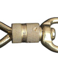 Solid brass panic snap with knurled center barrel and two ring ends
