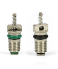 Close-up of R134A valve core kit with 6 green and 6 black Schrader stem cores for car AC systems, leakproof, high pressure, premium rubber copper construction