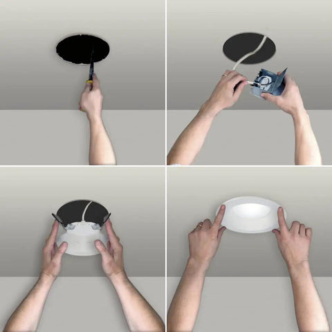 Installation steps for 6 Inch Color Adjustable Canless Remodel Recessed LED Kit With 2700K To 5000K Color Temperature Direct Mount.
