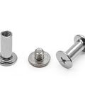 Heavy Duty Nickel Plated Binding Screw Posts Chicago Barrel Screws Bulk Kit 40 Piece, showing different views of screw posts for bookbinding.