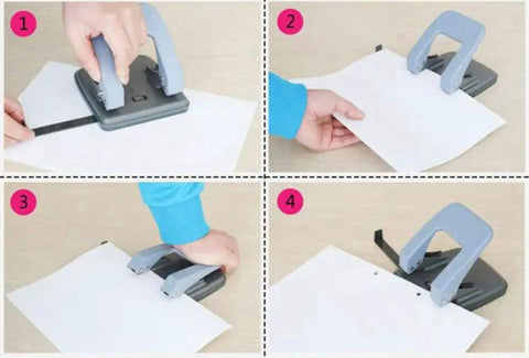 Demonstration of Two Hole Puncher For Paper And Crafts, Adjustable 3.15 Inch Hole Spacing, Squeeze To Punch Up To 20 Sheets