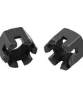 M18 X 1.5mm Black Hex Slotted Castle Nuts Pack Of 5, Boss Grade Carbon Steel fasteners for heavy machinery use.