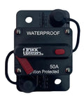 Heavy Duty 50A DC Circuit Breaker Surface Mounted For Automotive And Marine Use 12V To 48V Main Power Protector shown front view