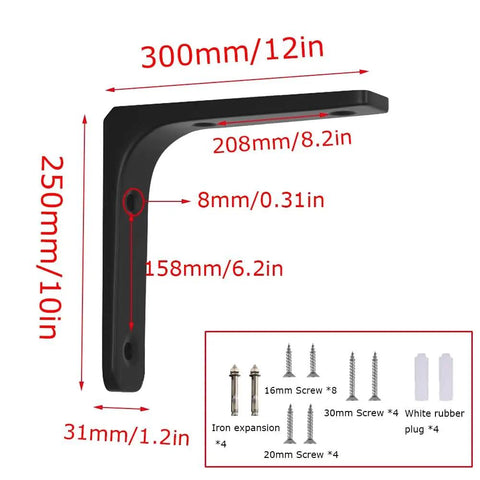 Heavy Duty White Steel L Brackets Rock Solid Corner Wall Shelf Mounts Built Tough For Diy Shelving And Garage Storage Load Bearing Joint Hardware With Screws Included For Hassle Free Setup with measurements.